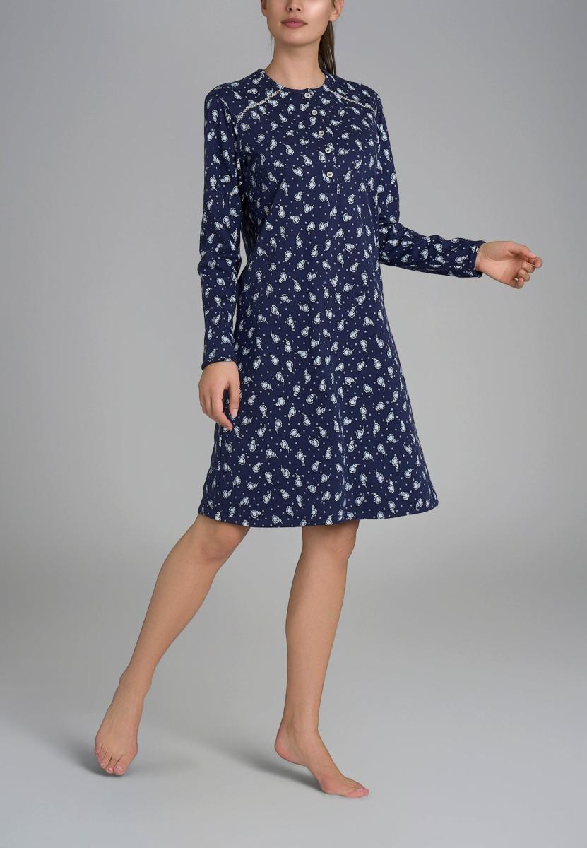 RAGNO Camicia da Notte Donna Lunga Cotone Felpato Art. DR63NK-Blu