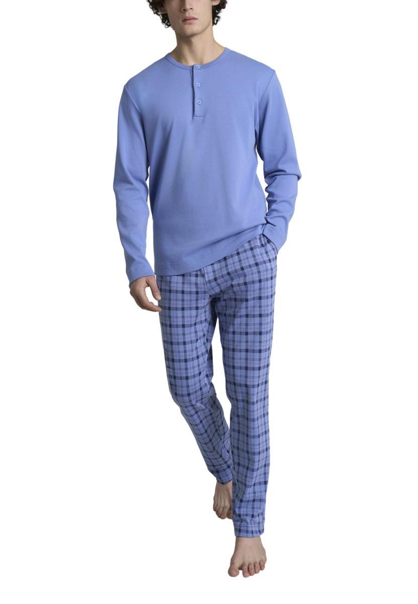 RAGNO Pigiama Lungo Uomo Cotone Felpato Art. U960NU-Azzurro