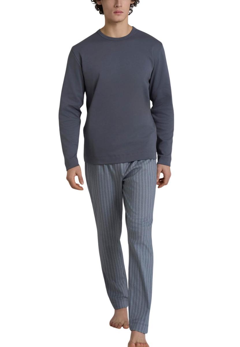 RAGNO Pigiama Uomo Manica Lunga 100% Cotone Felpato U961NQ-Grigio