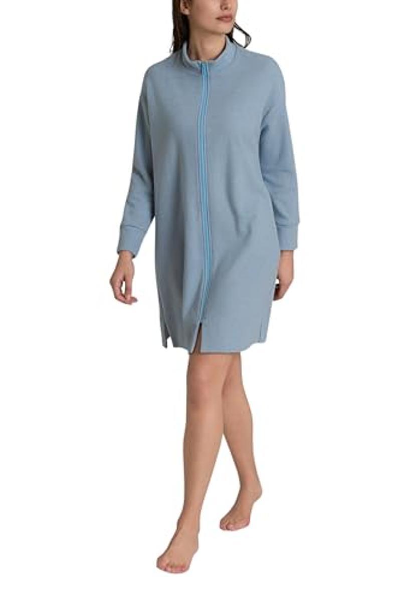 RAGNO Vestaglia Lunga Donna Zip Micropile ART. DR89NR-Azzurro