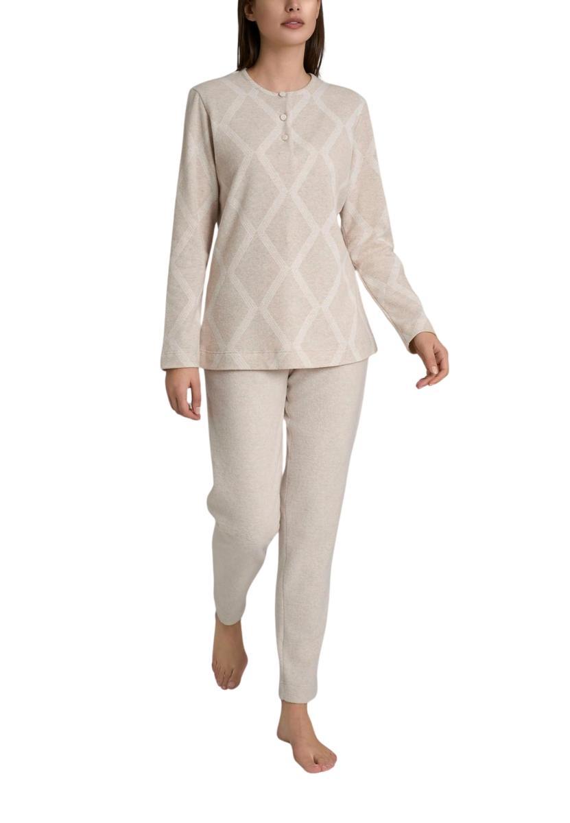 RAGNO Pigiama Lungo Donna Cotone Invernale Art. DR90N1-Beige