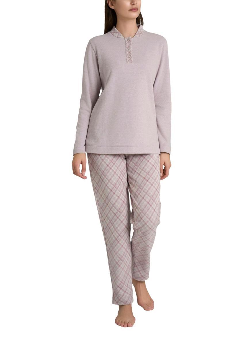RAGNO Pigiama Lungo Donna Cotone Pile Invernale Art. DR91N1-Lilla