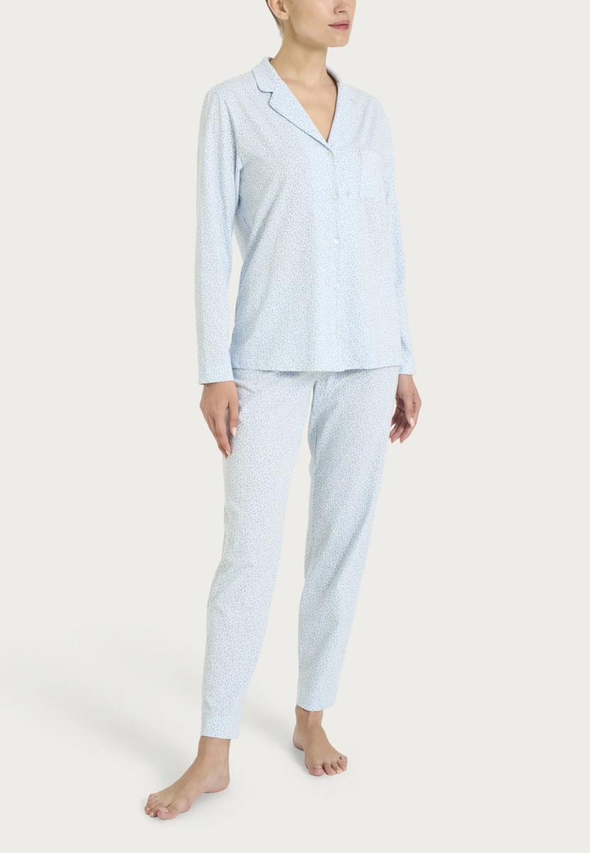 RAGNO Pigiama Donna 100% Cotone Aperto Davanti e Fantasia all-Over Art DT29N7-Azzurro