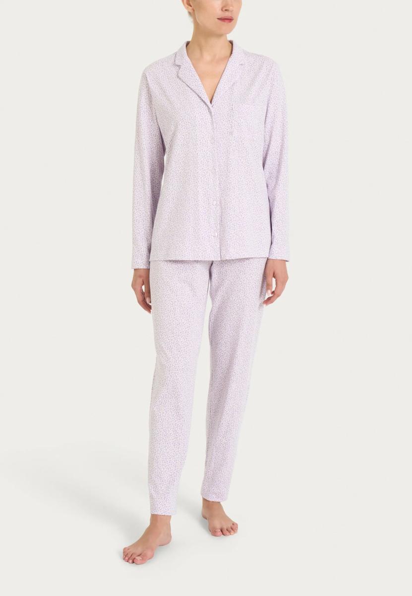 RAGNO Pigiama Donna 100% Cotone Aperto Davanti e Fantasia all-Over Art DT29N7-Lilla