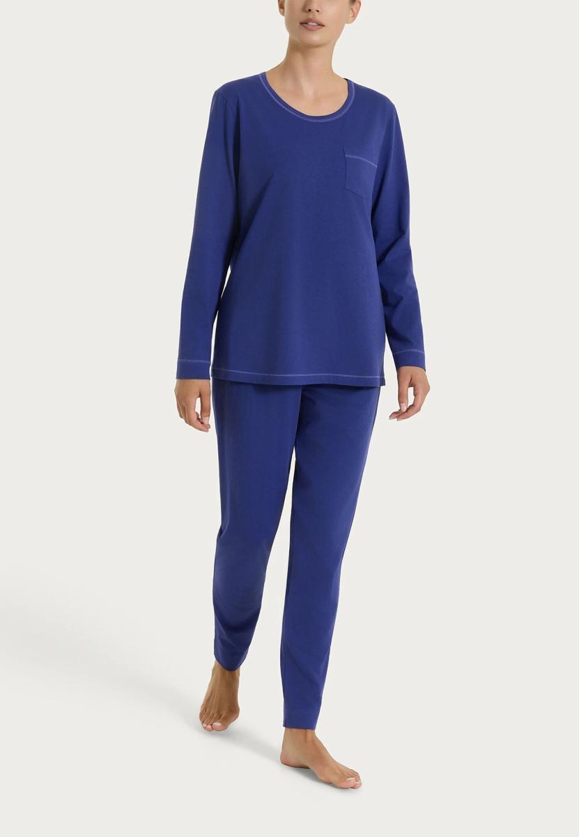 RAGNO Pigiama Donna Lungo Girocollo Cotone Jersey Leggero DT30NQ-Blu