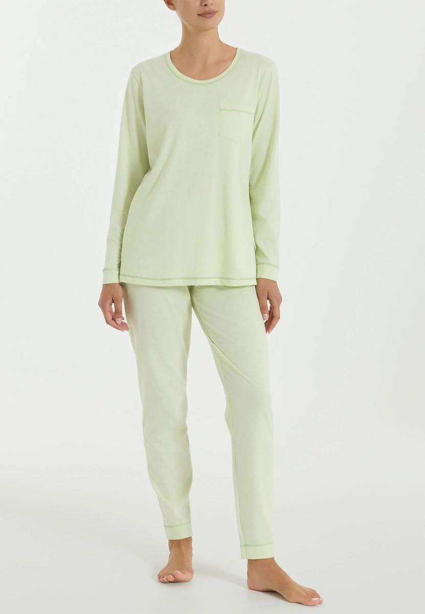 RAGNO Pigiama Donna Lungo Girocollo Cotone Jersey Leggero DT30NQ-Verde