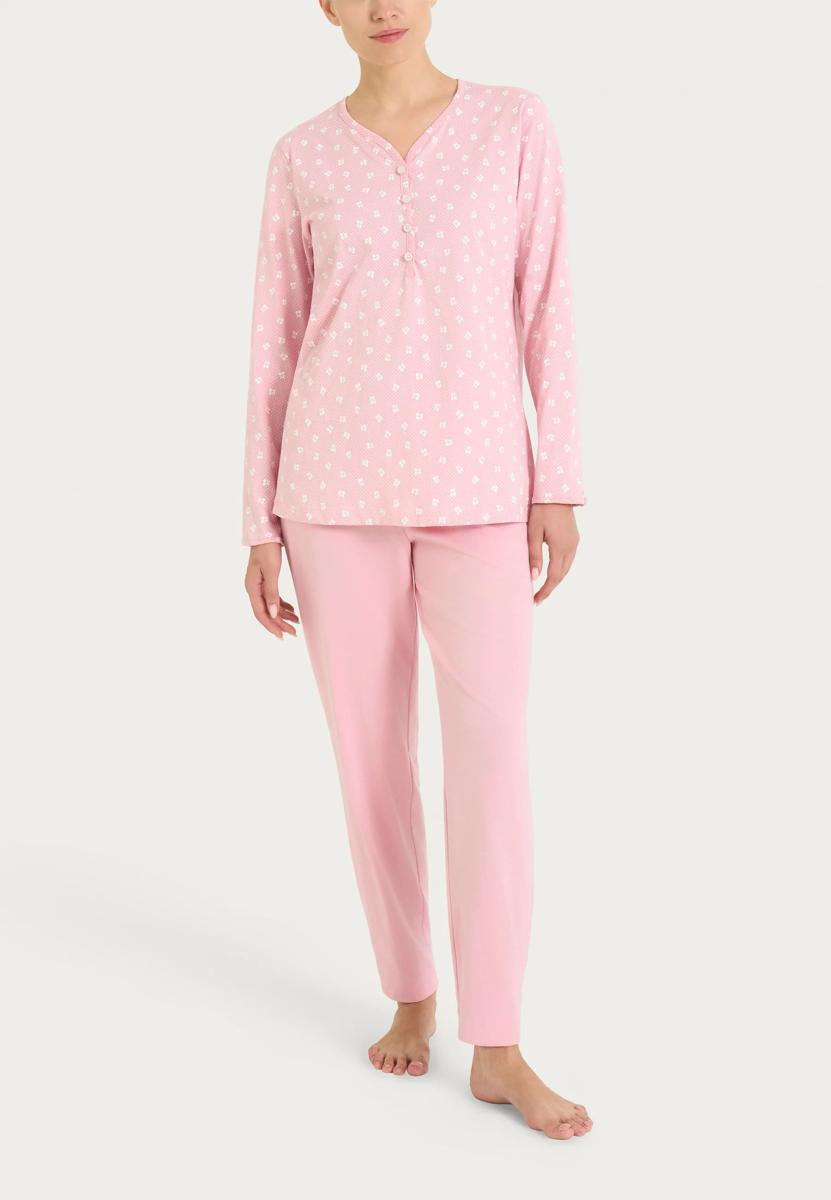 RAGNO Pigiama Donna Lungo Cotone Jersey Leggero Fantasia DT04NU-Rosa