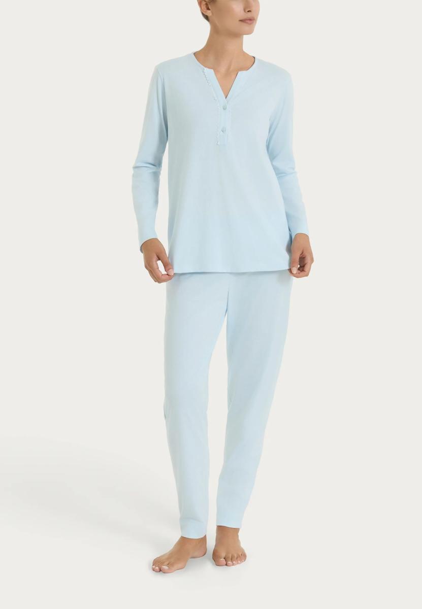 RAGNO Pigiama Donna Lungo Cotone Jersey Leggero Unita DT20N1-Azzurro