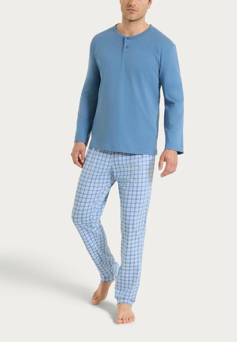 RAGNO Pigiama Uomo 100% Cotone con Maglia Serafino e Pantalone Scozzese Art UA24N1