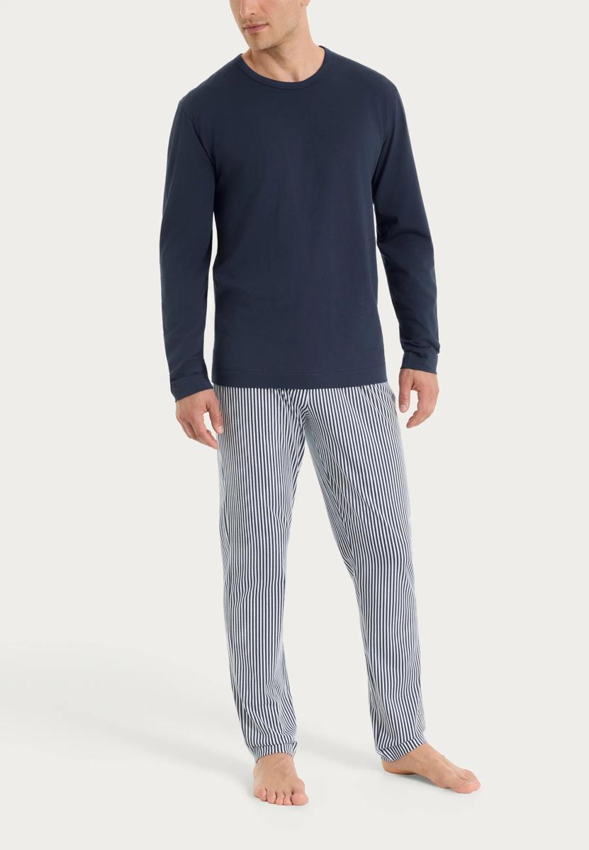 RAGNO Pigiama Uomo 100% Cotone con Maglia Manica Lunga e Pantalone a Righe art UA29NQ-Blu