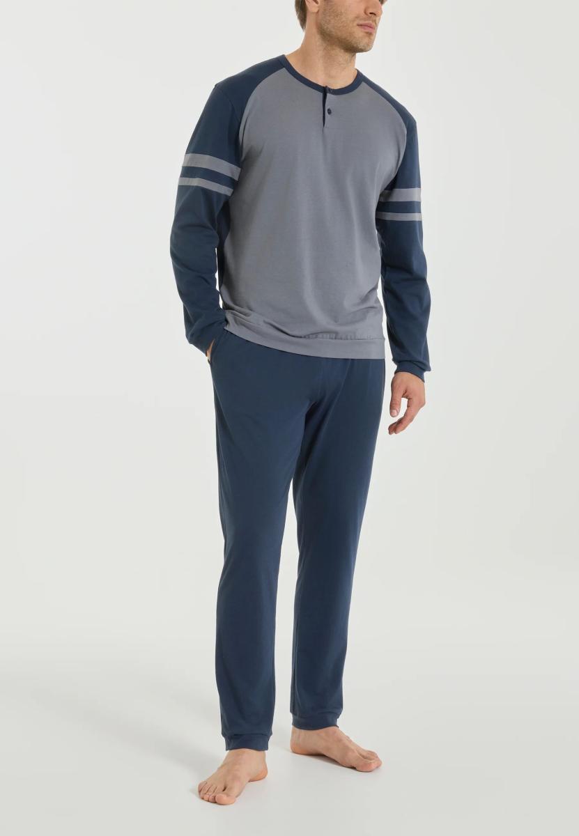 RAGNO Pigiama Uomo Lungo Serafino Cotone Leggero UA42N1-Grigio