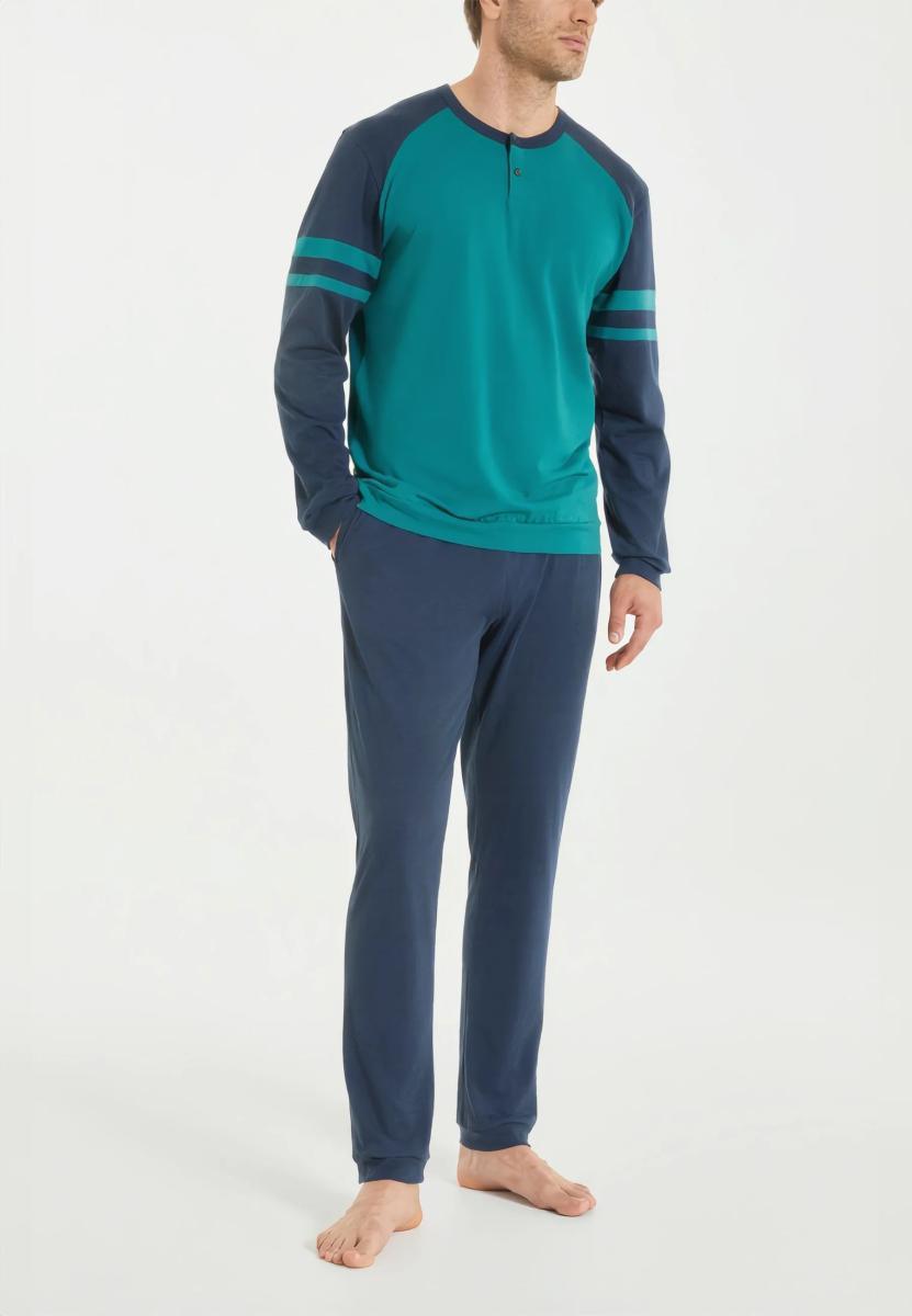 RAGNO Pigiama Uomo Lungo Serafino Cotone Leggero UA42N1-Verde