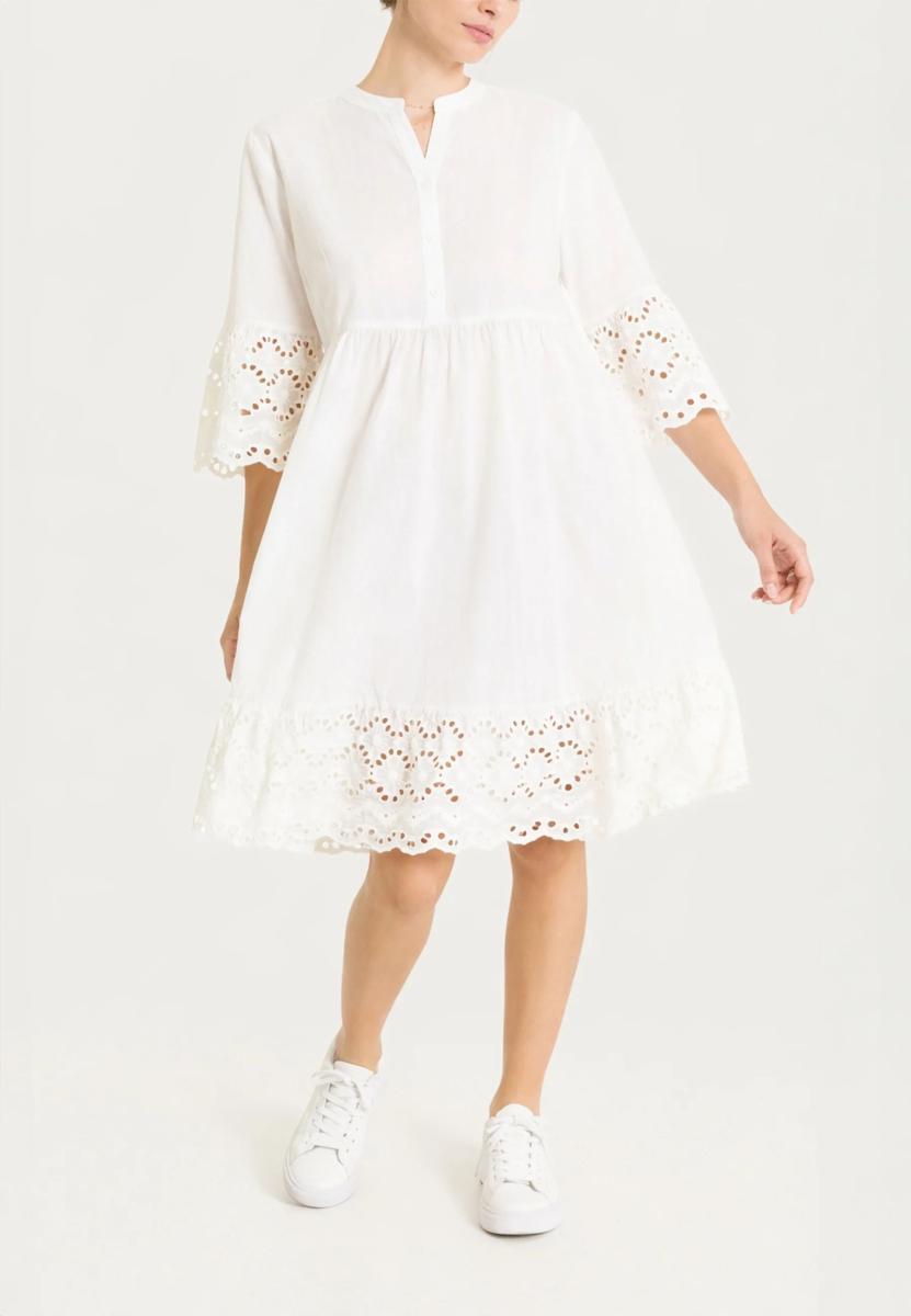RAGNO Vestito con Dettagli in Sangallo e Mussola di Cotone ds91dg-Bianco