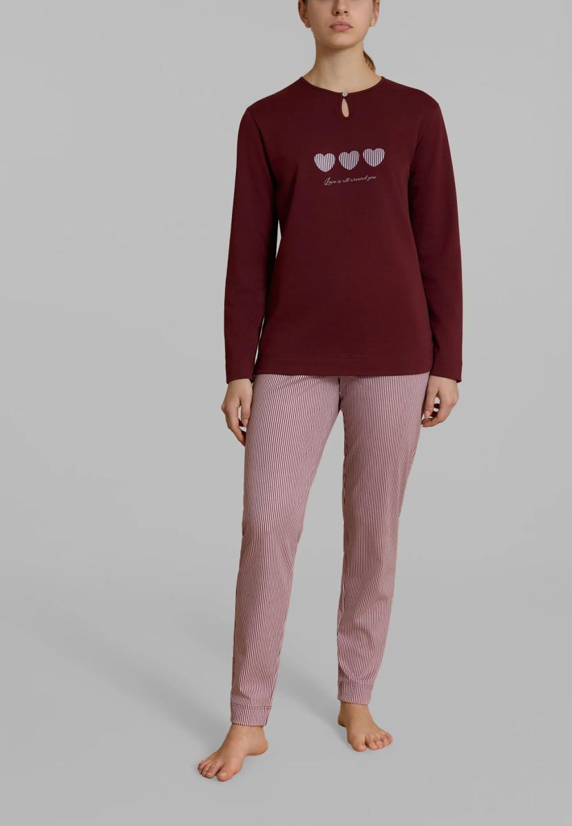RAGNO Pigiama Donna Cotone Interlock Felpato Unita DT70N1-Bordeaux