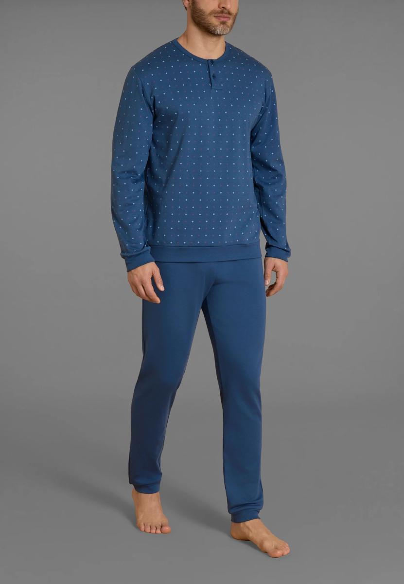 RAGNO Pigiama Uomo Lungo Cotone Interlock Clado Cravatier UA76N1-645F Jeans