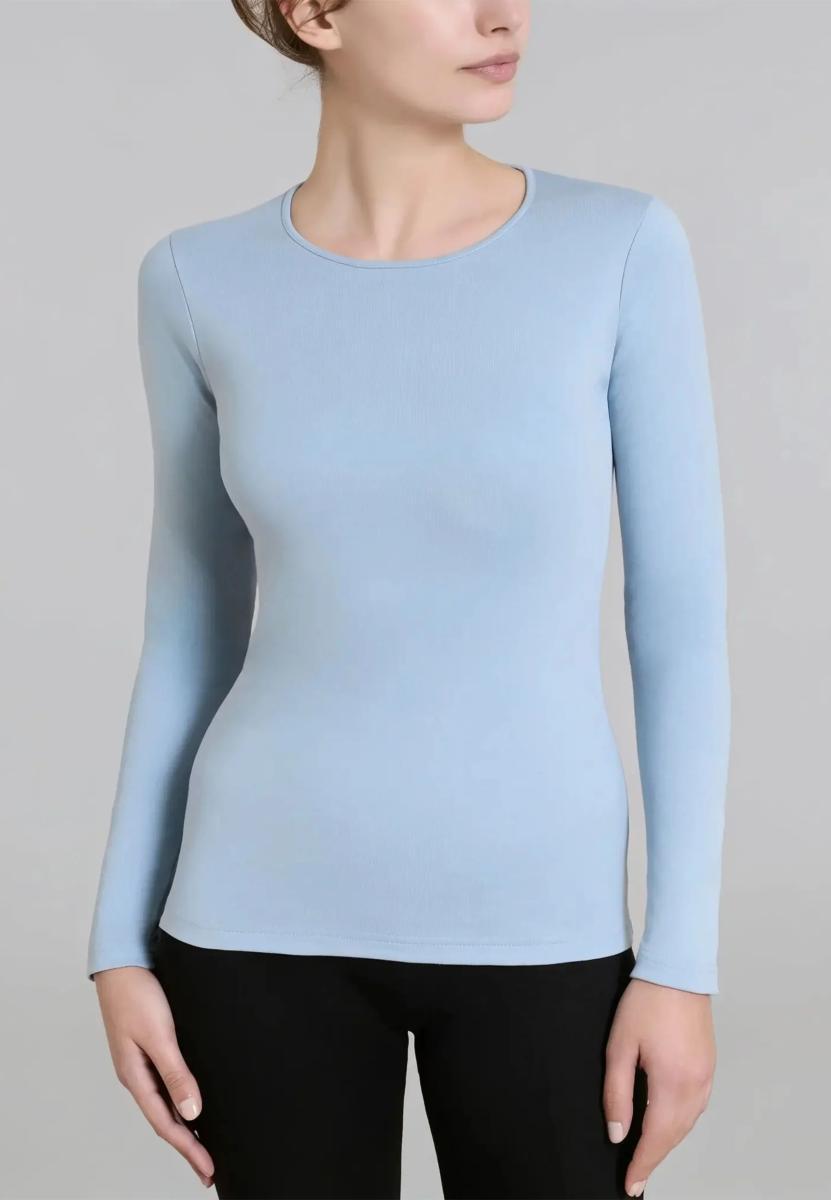 RAGNO Maglia Donna Manica Lunga Perfetta 100% Cotone D274AB-Azzurro