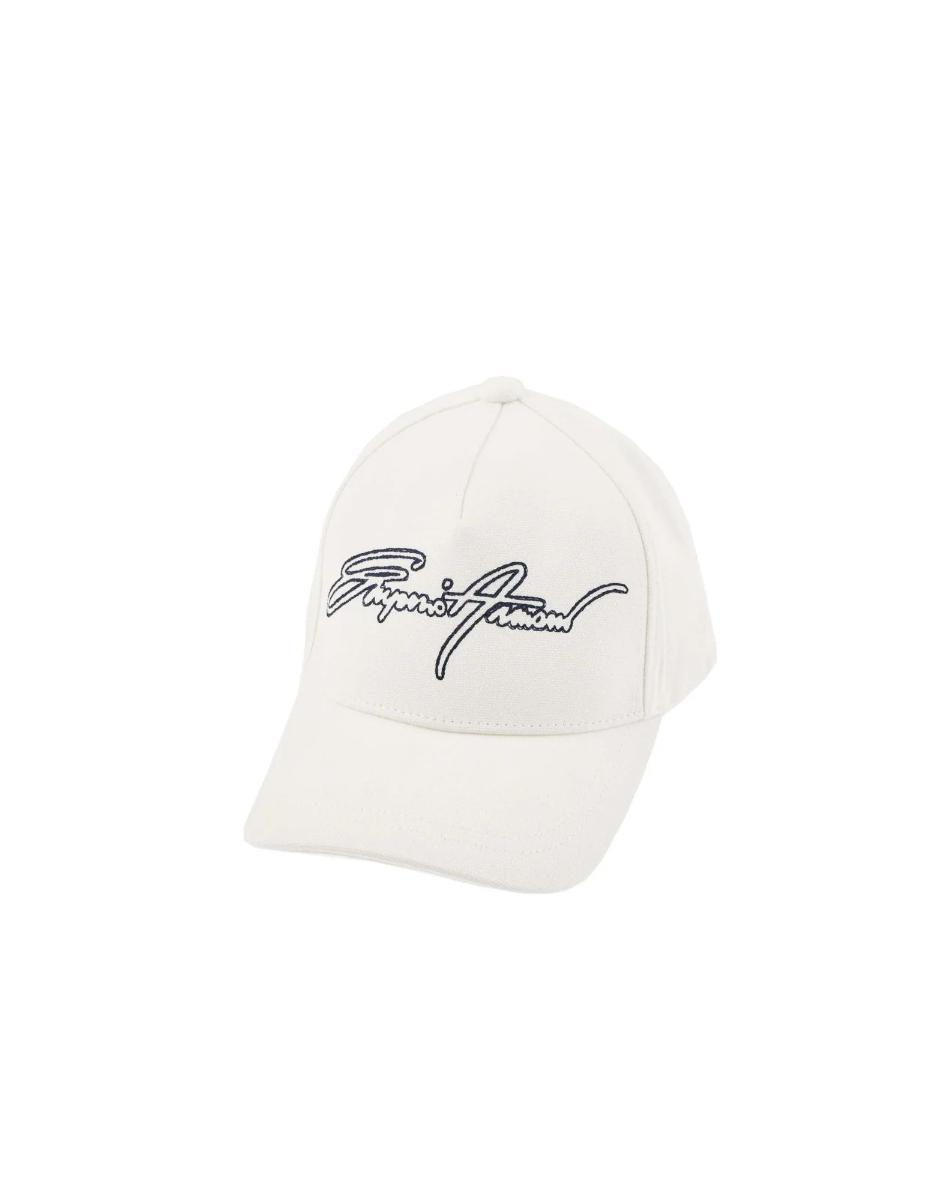 Emporio Armani Cappello Da Baseball White Con Logo Lettering Ricamato Blue
