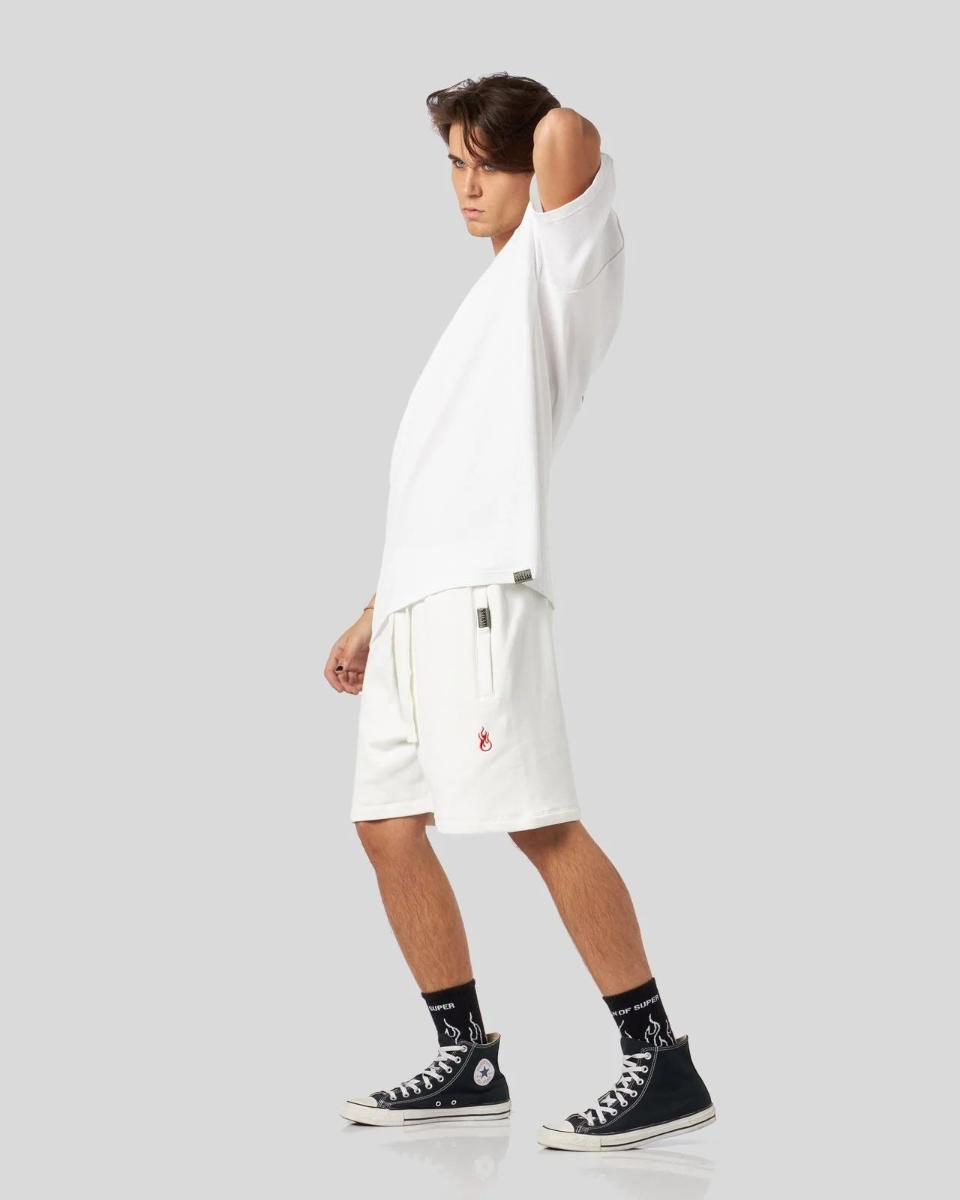 WHITE SHORTS WITH FLAMES LOGO-Bianco