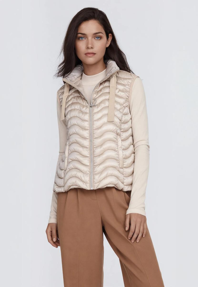 SATINETTE Gilet Donna Trapuntato Leggero Effetto Onda ART. LORY VEST 017-Beige