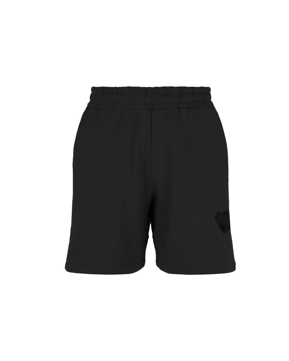 BLACK SHORTS WITH EMBRIDERED FLAMING HEART LOGO