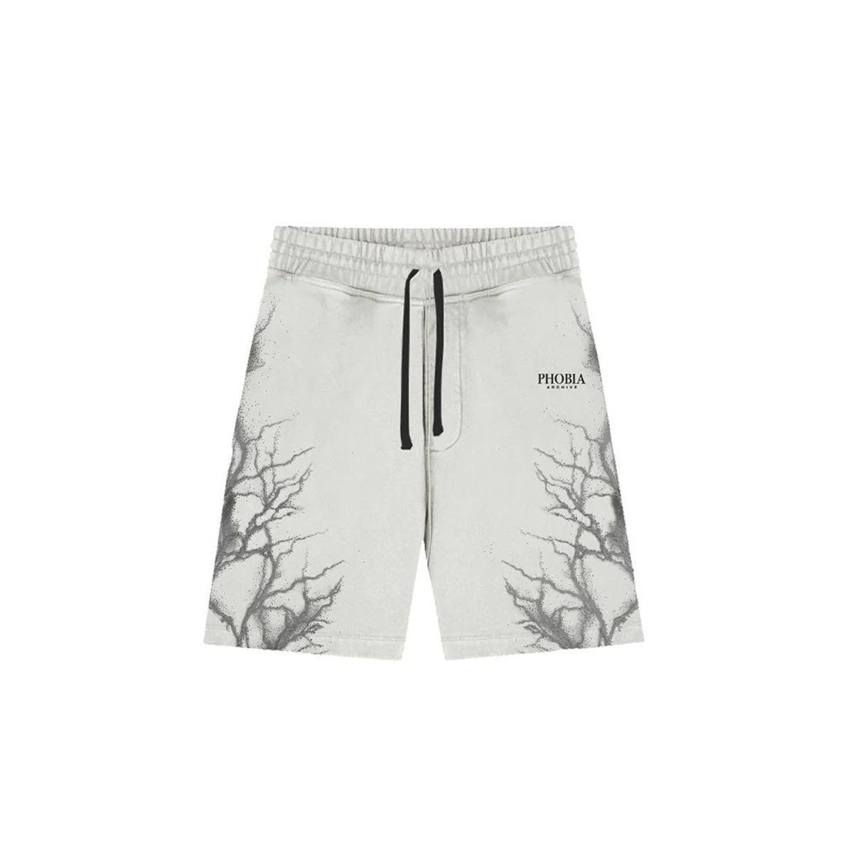 OFF WHITE SHORTS WITH REFLECTIVE LIGHTNING PRINTAND LOGO PRINT