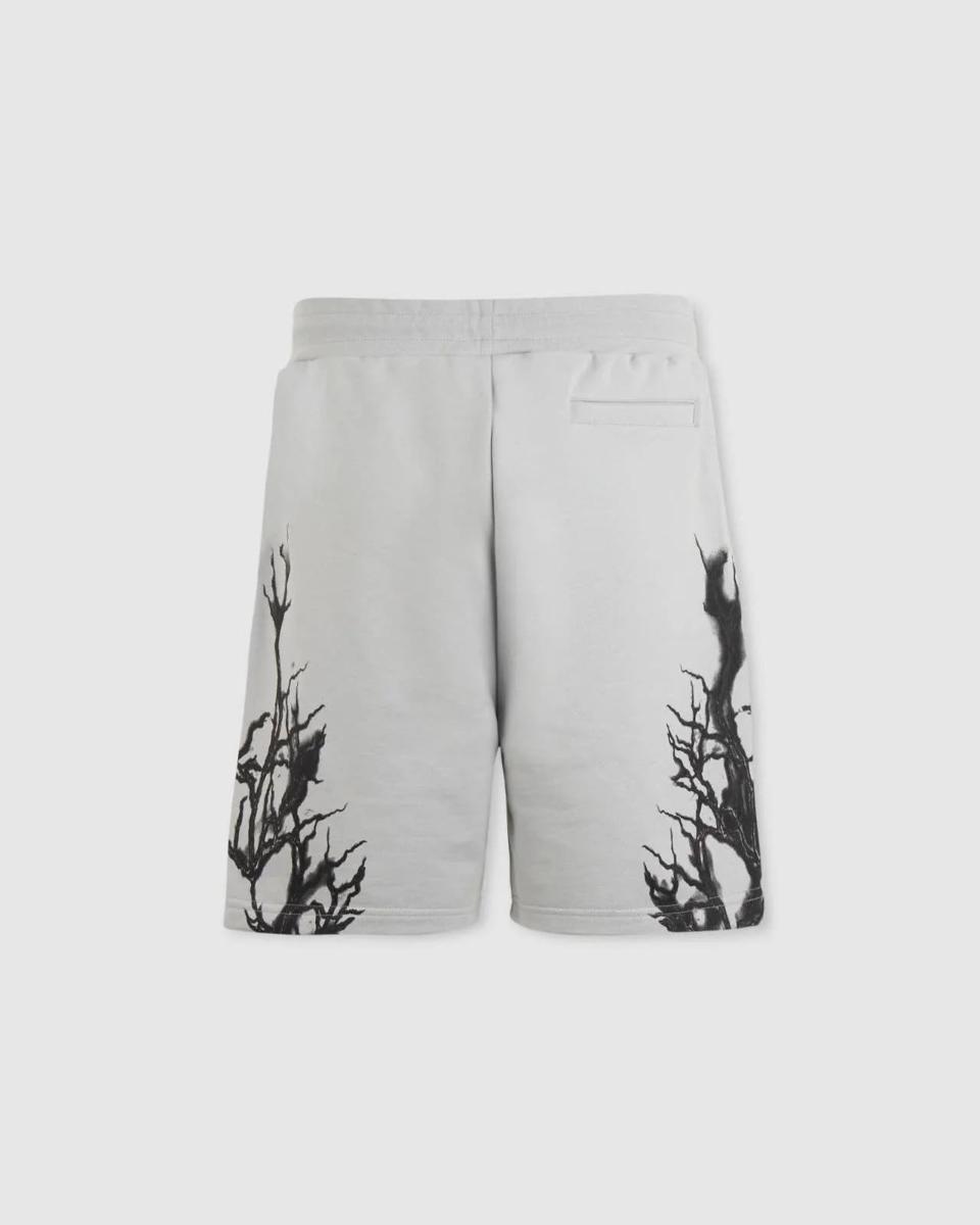 GREY SHORTS WITH BLACK LIGHTNING PRINT AND LOGO PRINT-Grigio