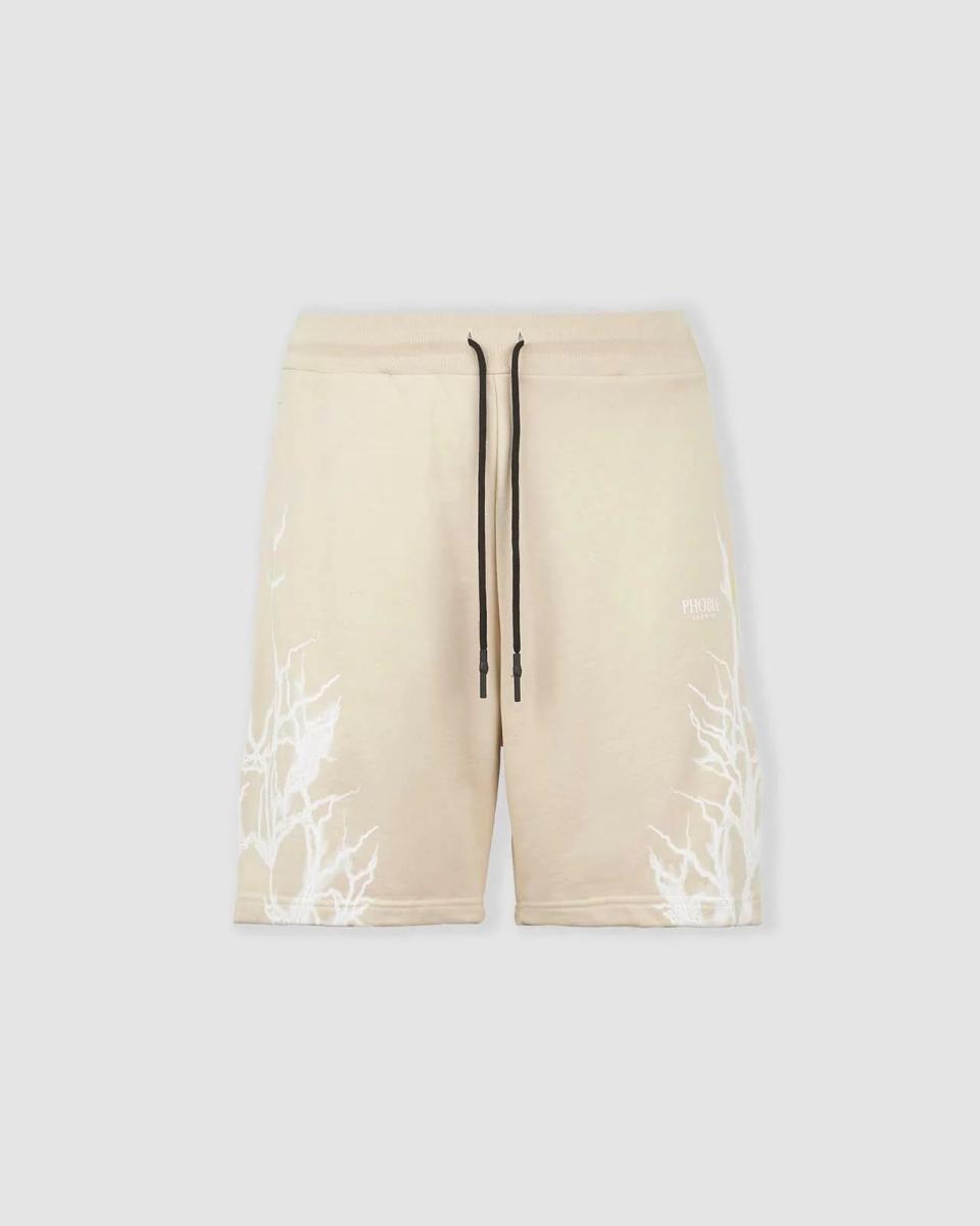 SAND SHORTS WITH WHITE LIGHTNING PRINT AND LOGO PRINT-Sabbia