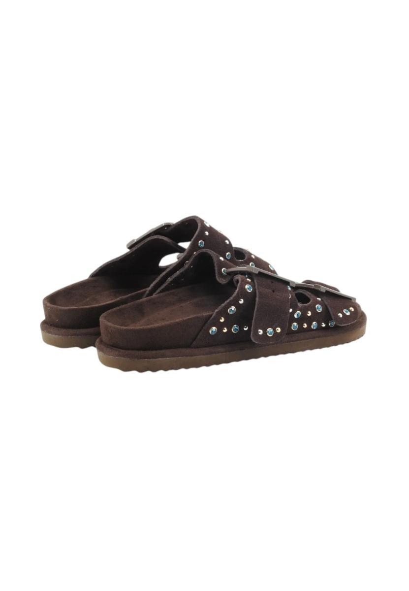 Colors of California Two buckle sandal with studs MUD 36-Marrone
