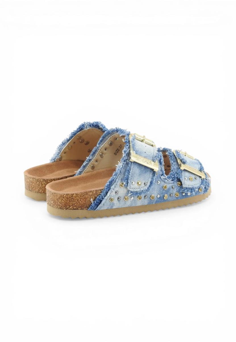 Colors of California two buckle denim sandal DEN 36-Azzurro