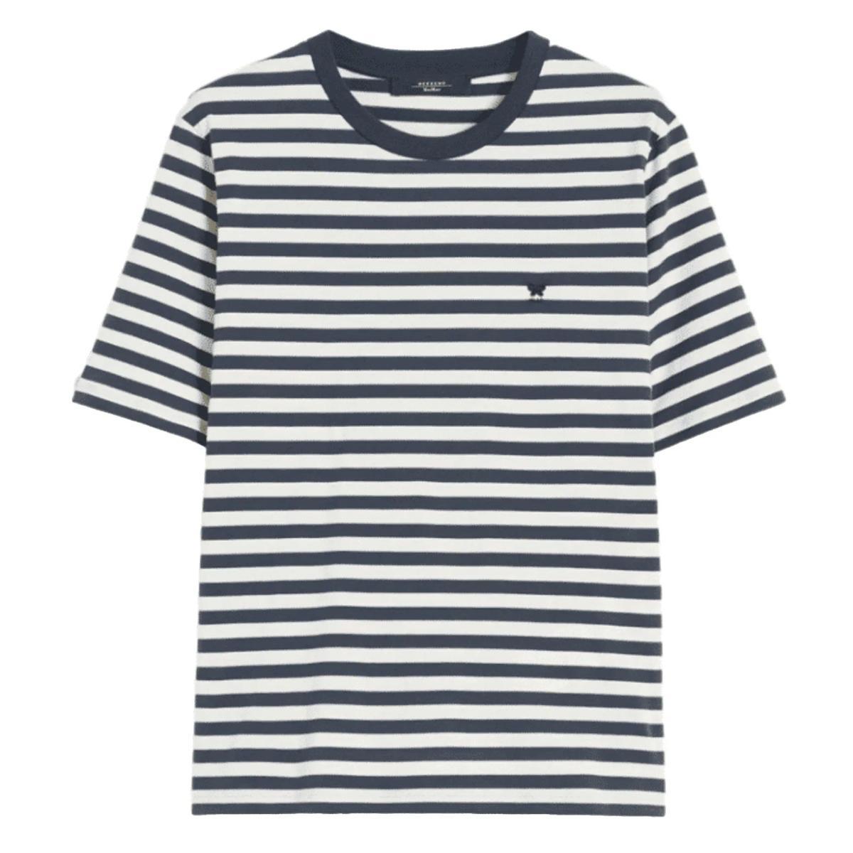 Max Mara Weekend T-Shirt Basic in Cotone a Righe Blu e Bianco WKDVENACO 009 S