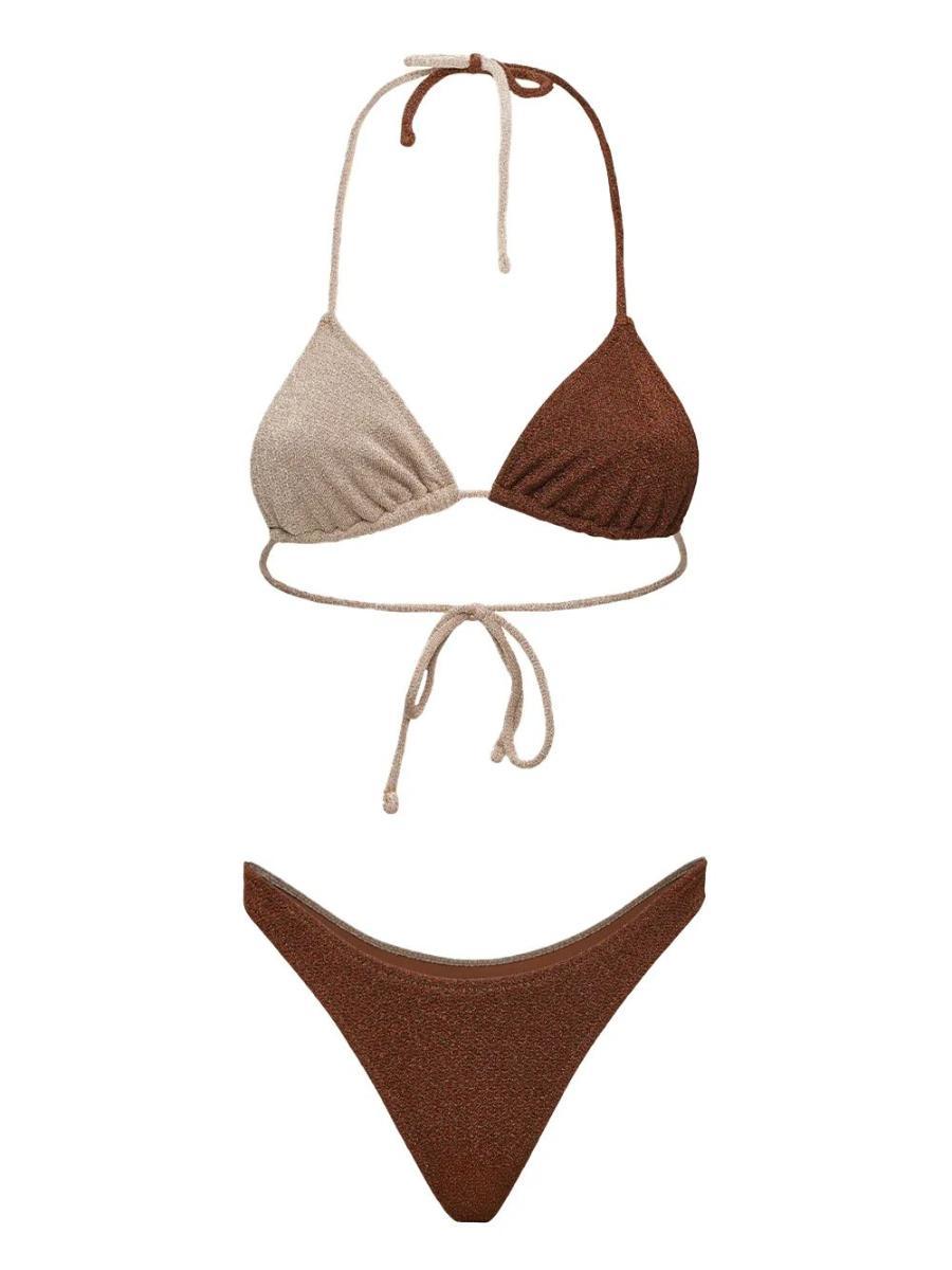 F**K Bikini Donna Triangolo con Slip Americano Fisso Marrone SW1110-BN