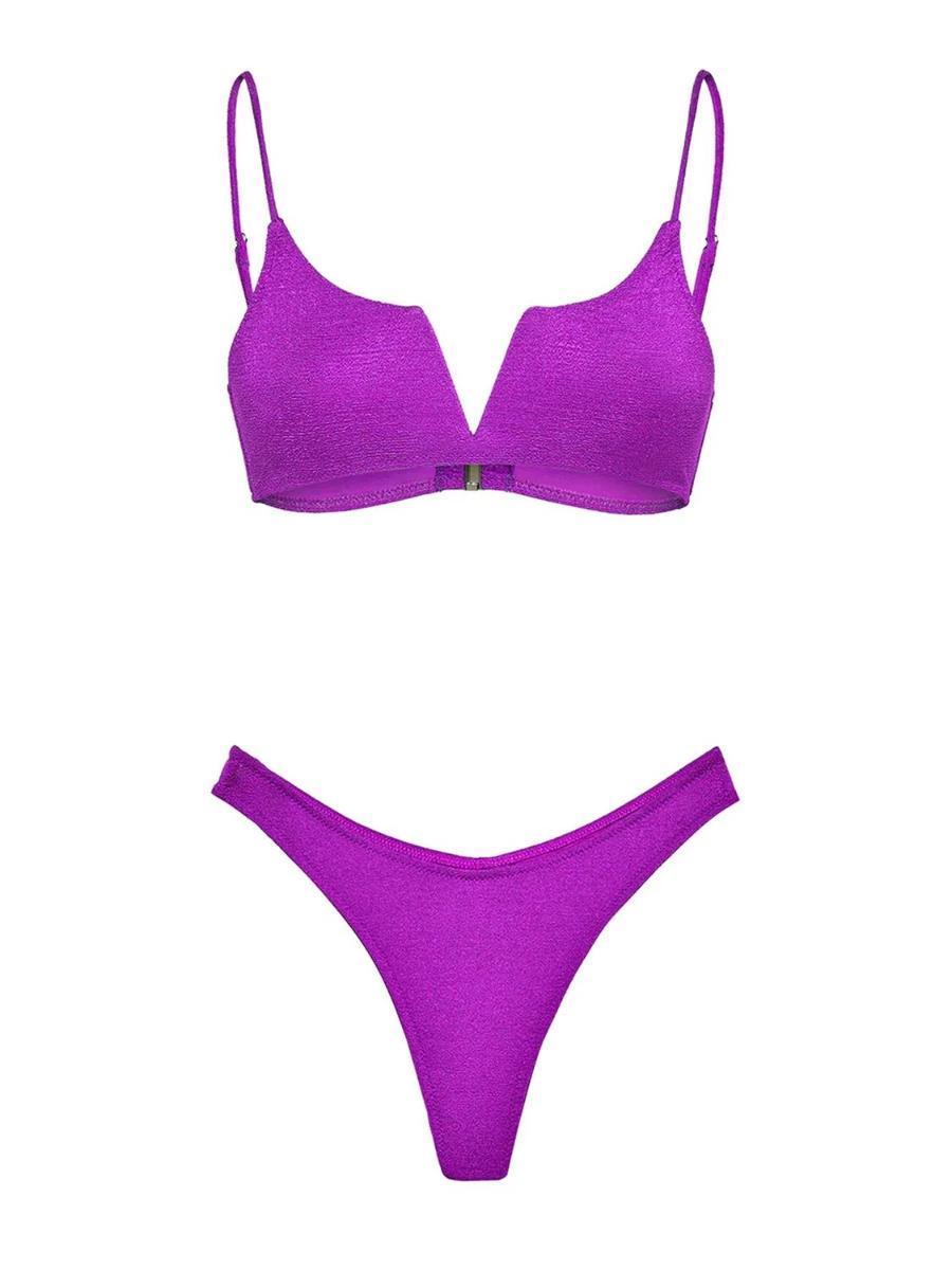 F**K Bikini Donna Top Fisso con Ferretto e Slip Americano Fisso Viola SW1805-PR-Viola
