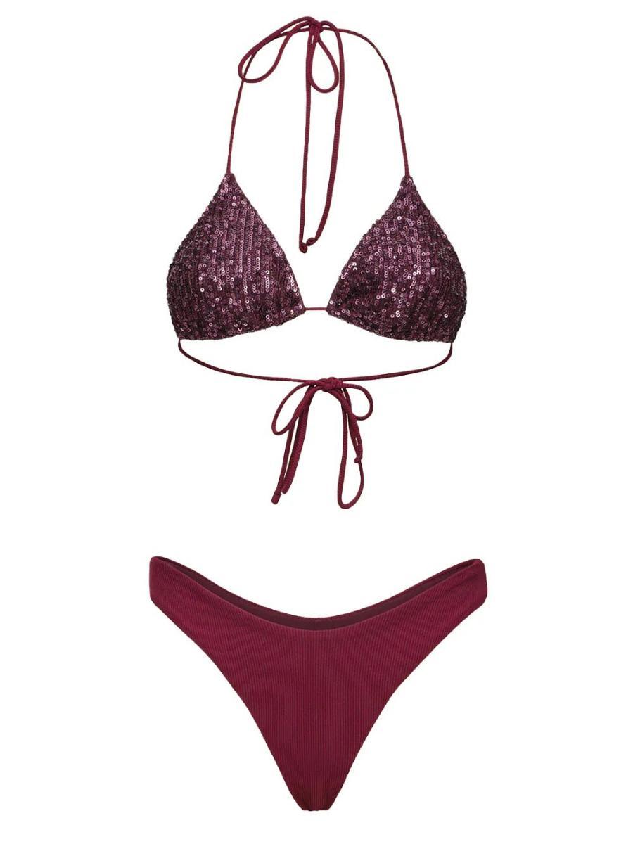 F**K Bikini Donna Triangolo con Slip Americano Fisso Bordeaux SW0600-BD-Rosso