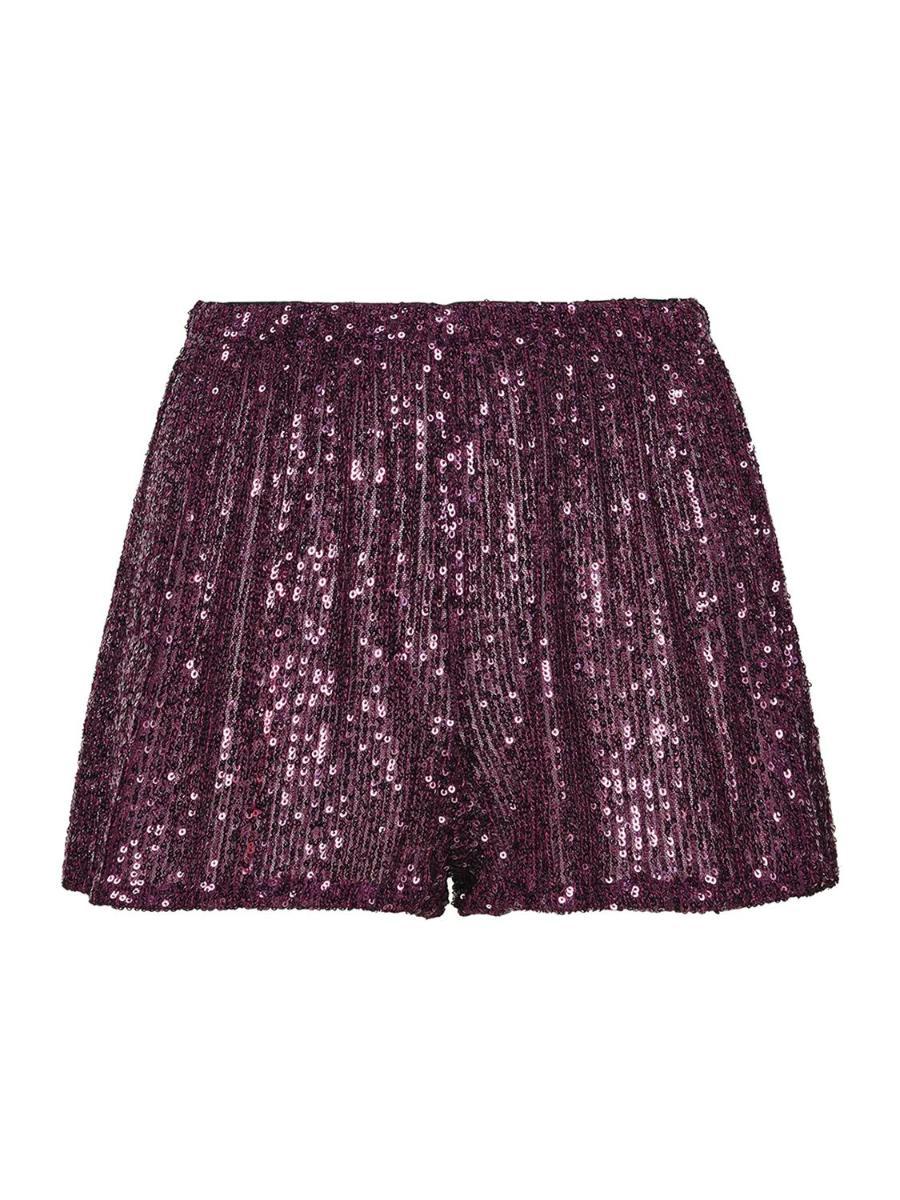 F**K Shorts Bordeaux da Donna ricoperto di Paillettes-Rosso