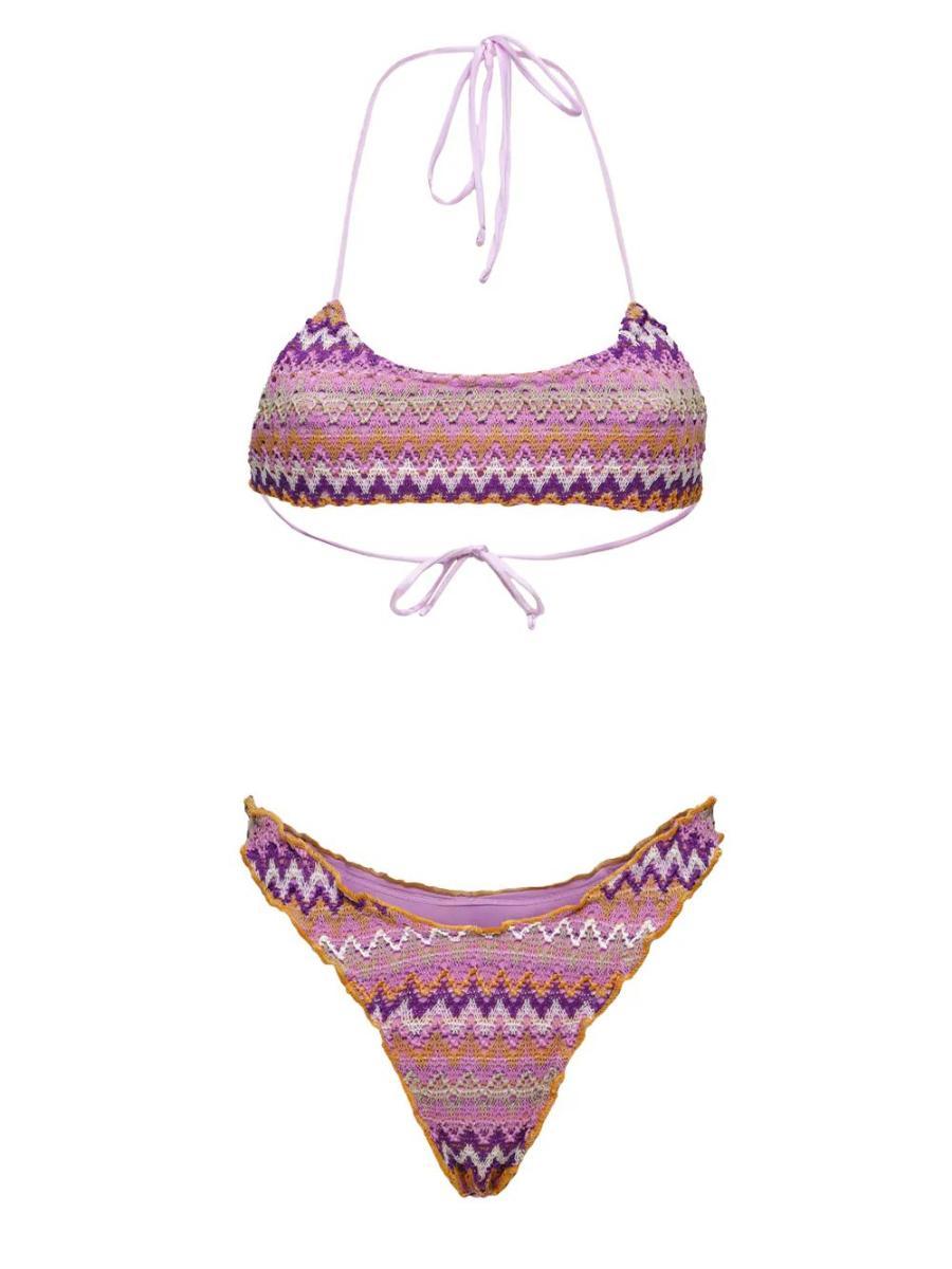 F**K Bikini Donna Top Regolabile con Slip Americano Fisso Multicolor SW0295-MC-Multicolore