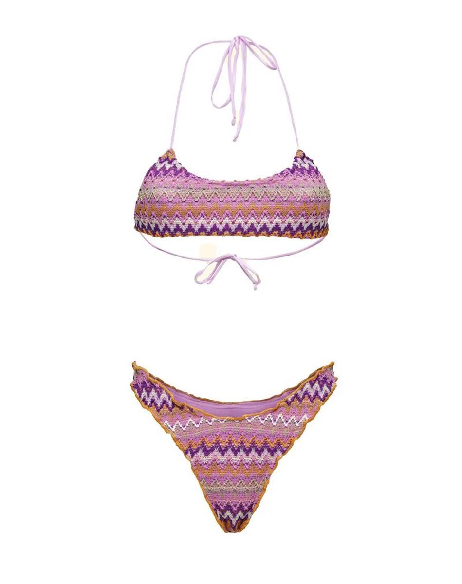 F**K Bikini Donna Top Regolabile con Slip Americano Fisso Multicolor SW0295-MC-Viola