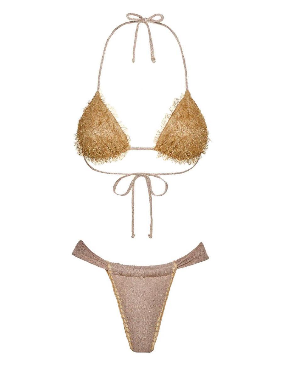 F**K Bikini Donna Reggiseno con Ferretto e Slip Americano Fisso Gold SW1101-GD