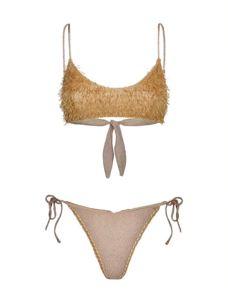 Costume bikini con top fisso e slip regolabile EFFEK Donna - Oro-Multicolore