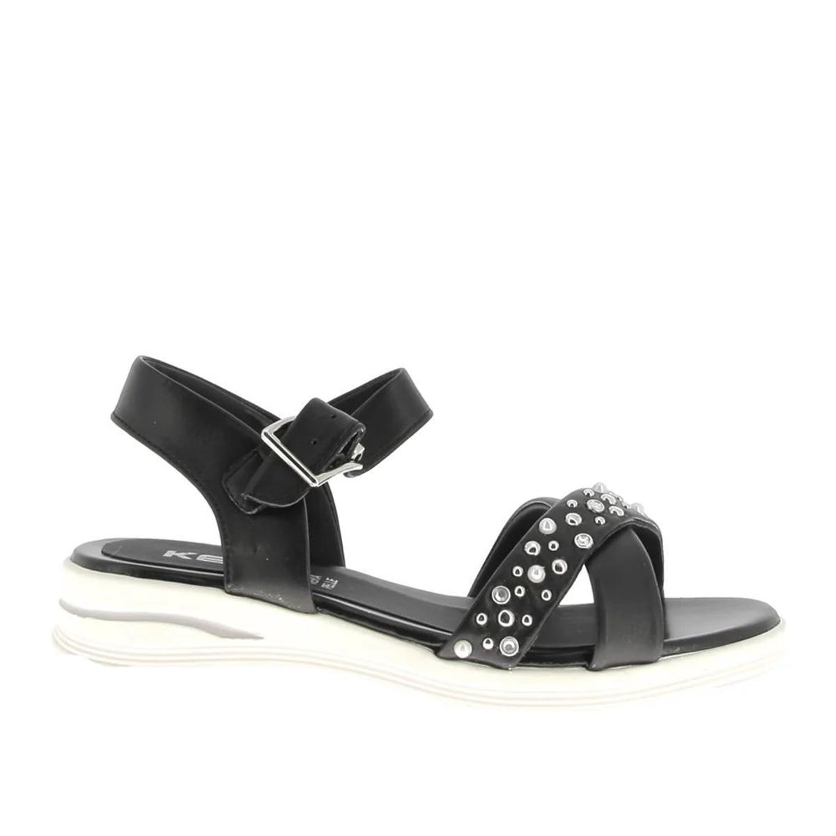 Keys 11110 Beige Scarpe Donna Sandalo zeppetta Incrocio Perline Borchie-Nero