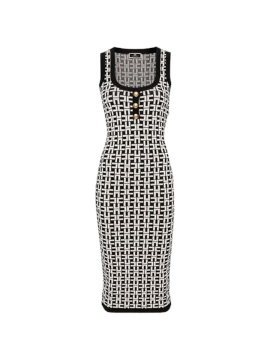 Elisabetta Franchi Abito Midi in Viscosa Jacquard con Bottoni