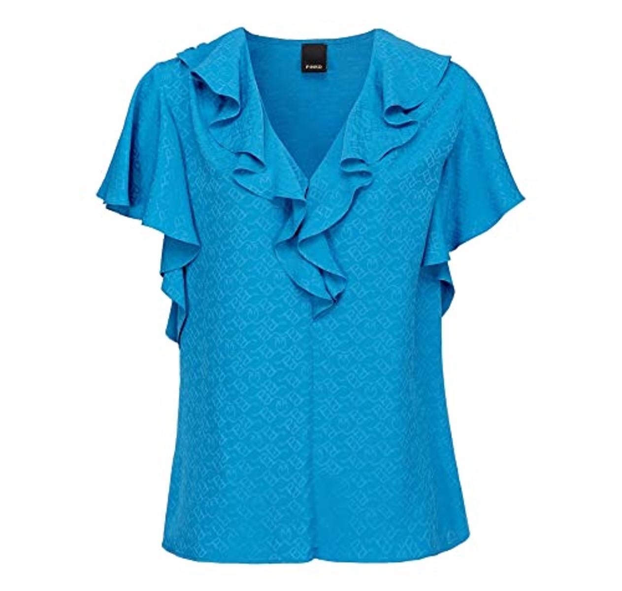 PINKO Blusa Donna in seta Baldo Colore Light Blue-Multicolore