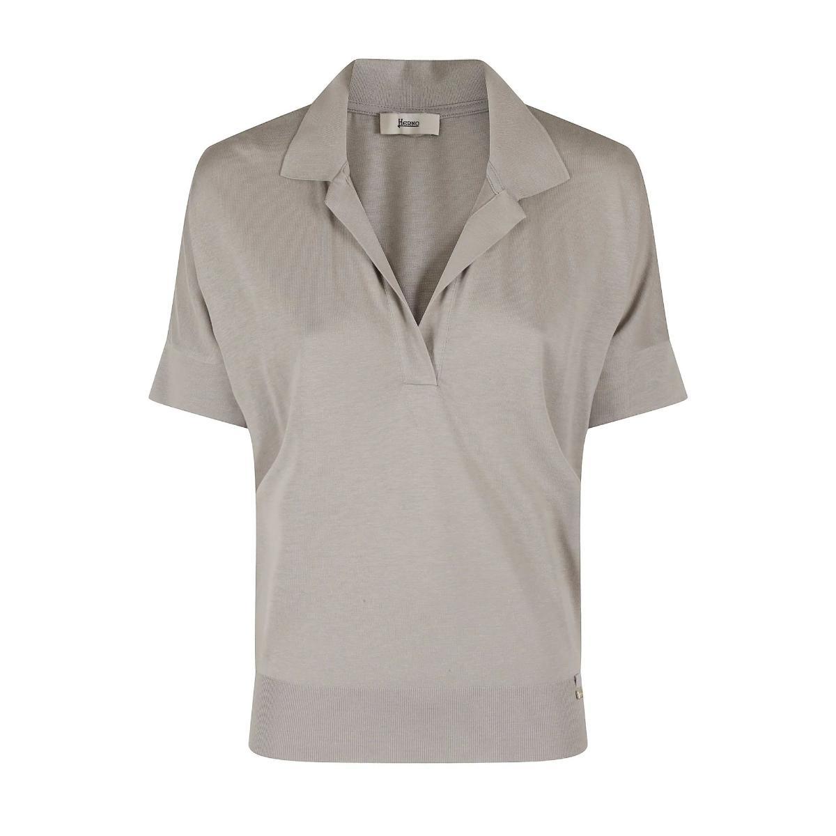Polo Donna a maniche corte e scollo V-Beige