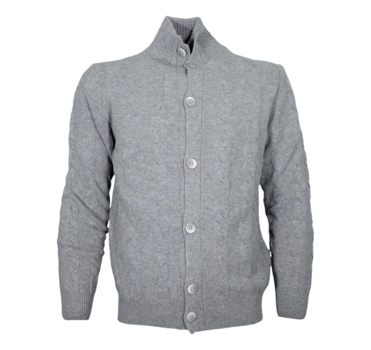 CASHMERE COMPANY Cardigan Uomo Lavorato a Treccia Slim Fit Colore C25F19 193 Grigio