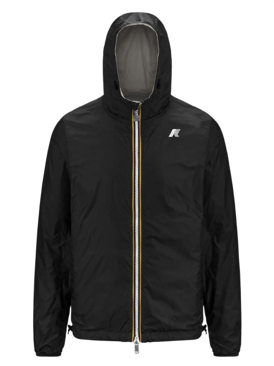 K-Way Giacca Unisex, Modello Jake Plus.2, in Nylon Ripstop Impermeabile, Cappuccio Regolabile con Coulisse, Chiusura con Zip, Tasche sul Davanti, vestibilità Slim, Reversibile Colore Blu e beig-Nero / beige