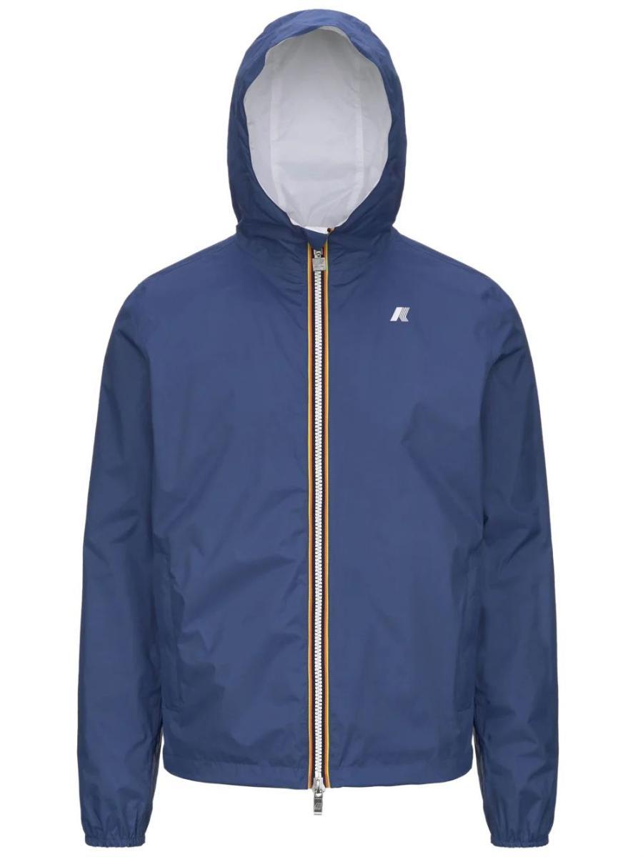 K-Way Giacca Unisex, Modello Jake Plus.2, in Nylon Ripstop Impermeabile, Cappuccio Regolabile con Coulisse, Chiusura con Zip, Tasche sul Davanti, vestibilità Slim, Reversibile Colore Blu e beig-Bluette/Bianco