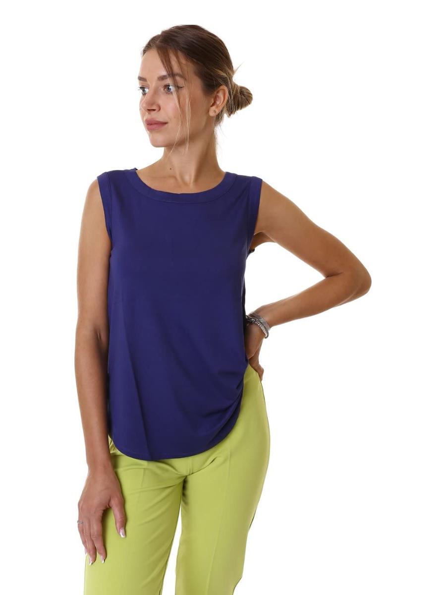 RAGNO Spalla Larga Girocollo in Jersey di Viscosa-Bluette