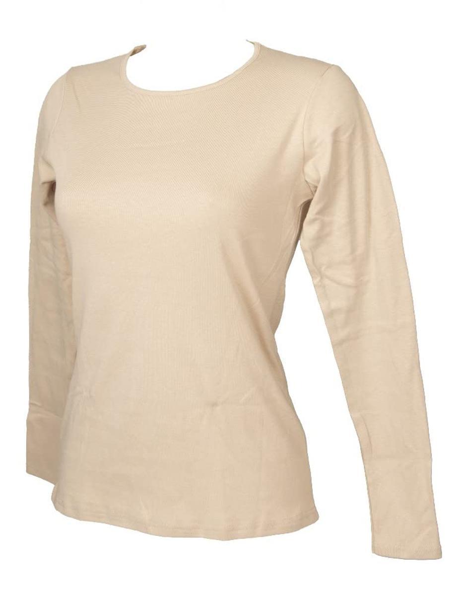 RAGNO Maglia Girocollo Donna Manica Lunga in Caldo Cotone Biologico Caldo e soffice Articolo D274AB BIO ML Giro-Beige