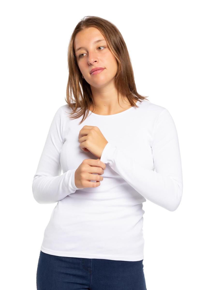 RAGNO Maglia Girocollo Donna Manica Lunga in Caldo Cotone Biologico Caldo e soffice Articolo D274AB BIO ML Giro-Bianco