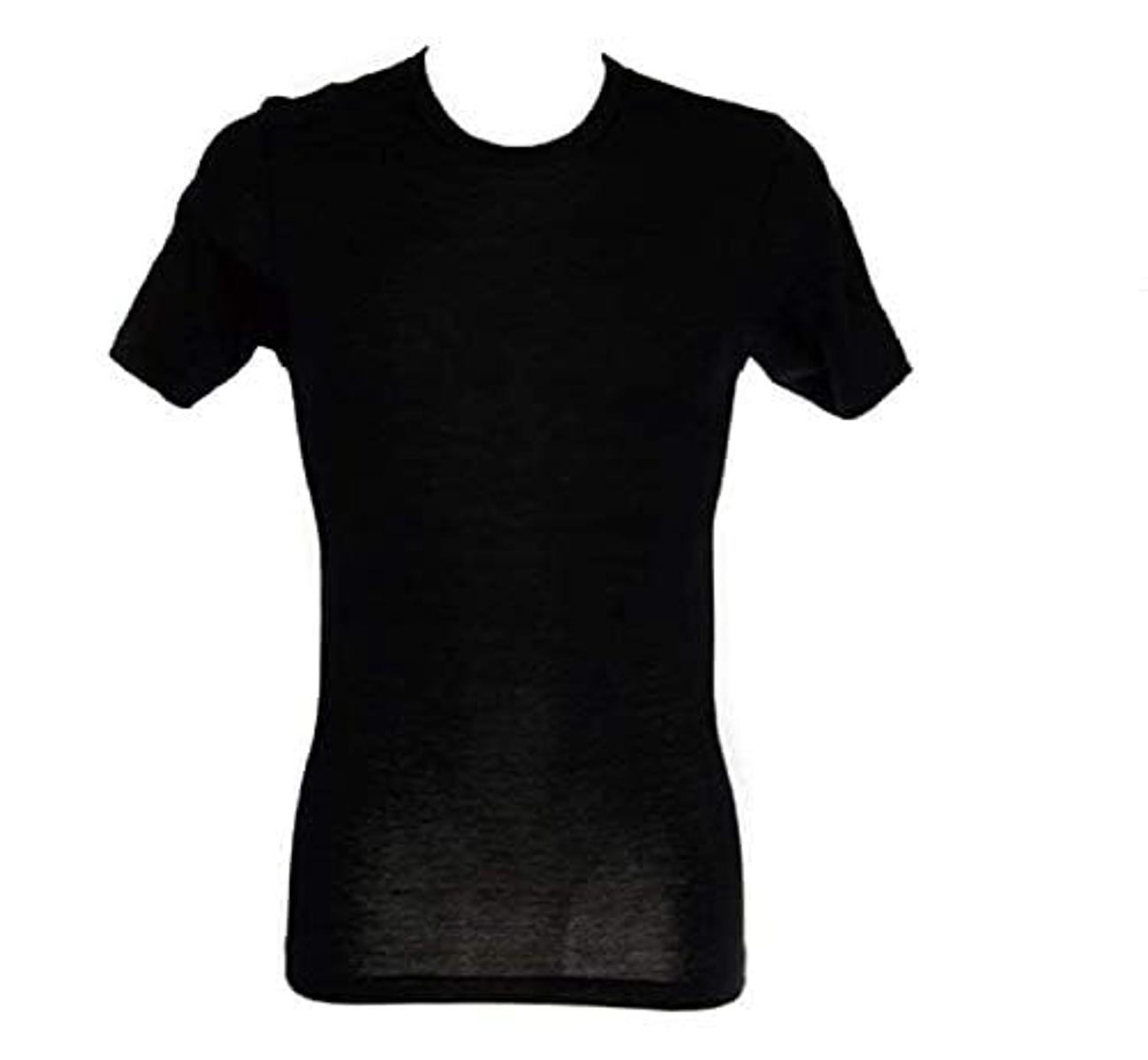 RAGNO Camiciola Canottiera Uomo Manica Corta Girocollo Wool & Silk WSK Articolo 601597 Lana e Seta-Nero