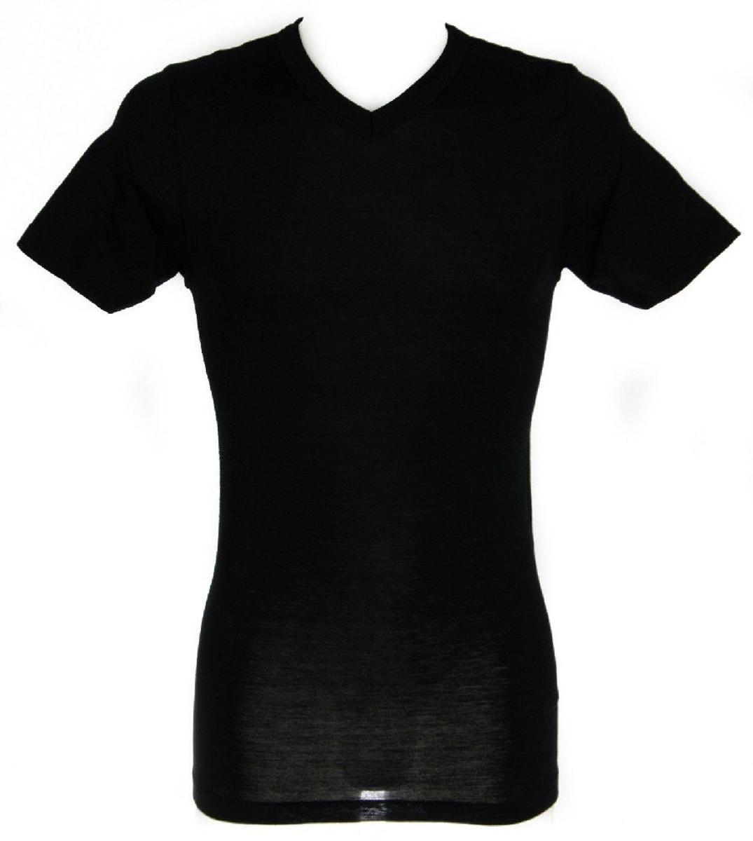 RAGNO Camiciola Uomo t-Shirt Intima Scollo V Manica Corta Wool & Silk-Nero